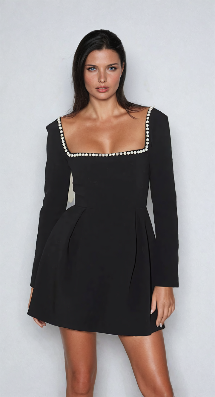 Caia | Elegant Pearl Long Sleeve Mini Dress