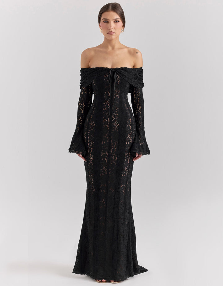 Selah | Lace Off Shoulder Cutout Maxi Dress